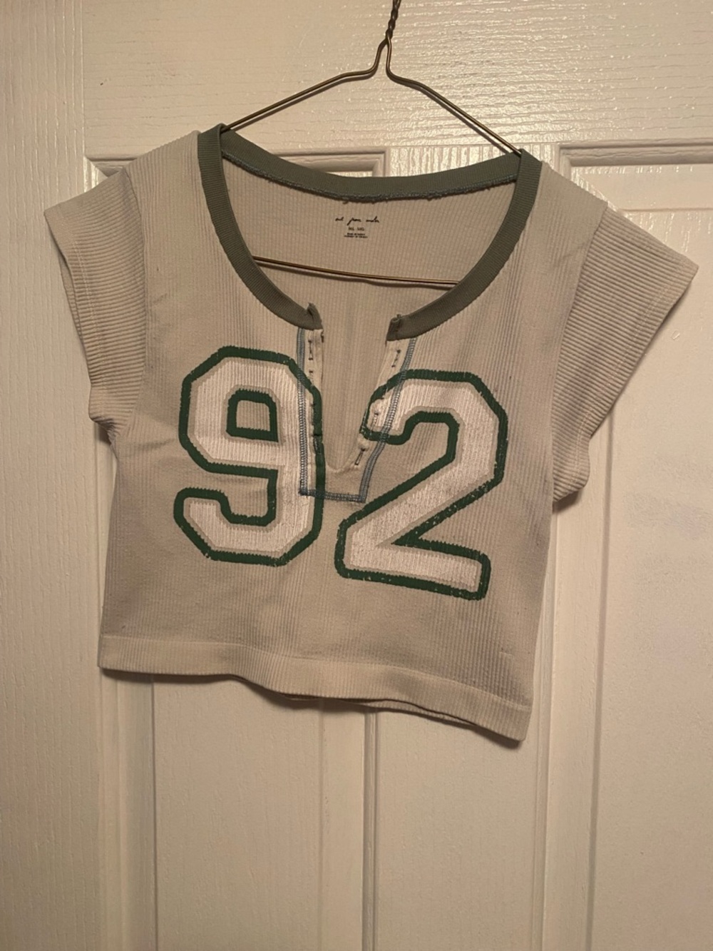 Urban Outfitters White Cropped Tee with Green '92' Graphic